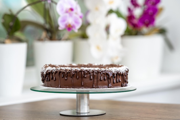 Chocolate cake with cream and frosting