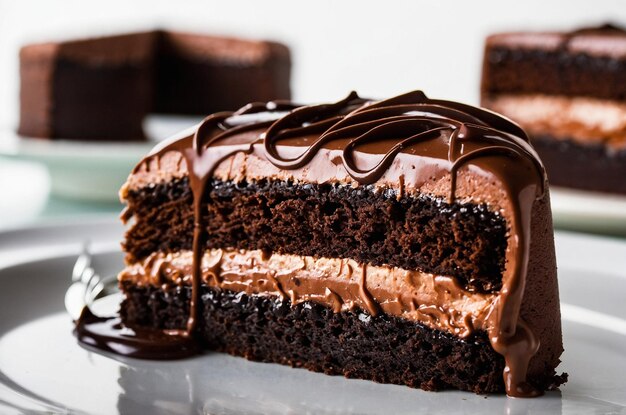 Chocolate cake with cream isolated on white