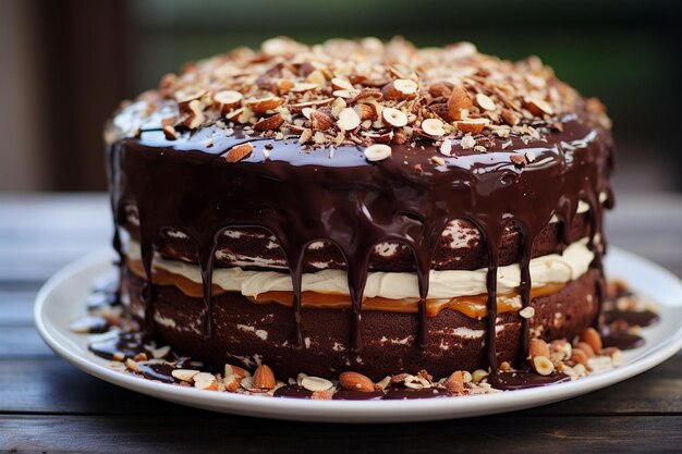 Chocolate cake with cream nuts and chocolate spread