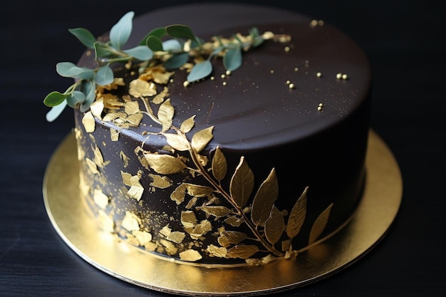 Photo chocolate cake with gold leaf yummy delicious chocolate cake food table