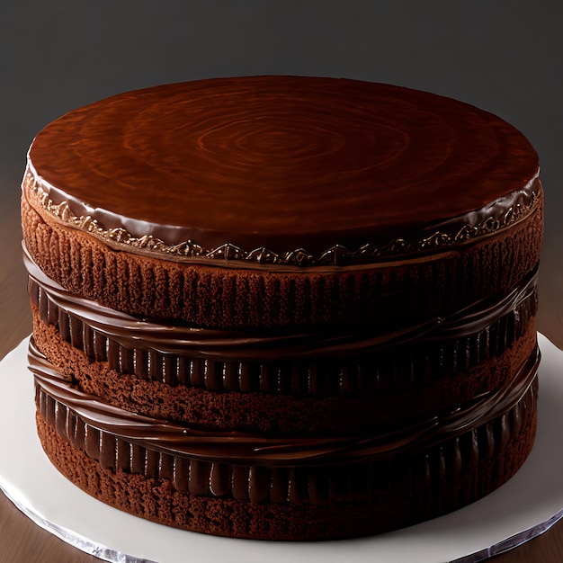 A chocolate cake with a large top