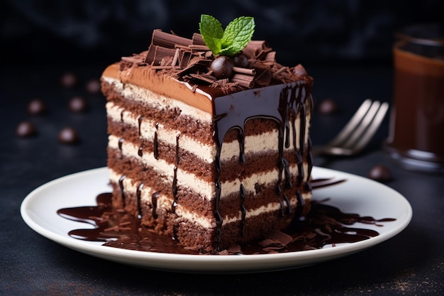 Chocolate Cake with Layers of Chocolate Mousse and Raspberry Jam