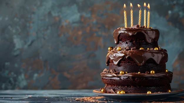 Photo chocolate cake with marshmallow on plastic stand on blue background