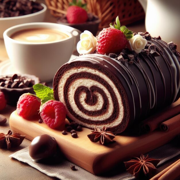 chocolate cake with nuts and strawberry