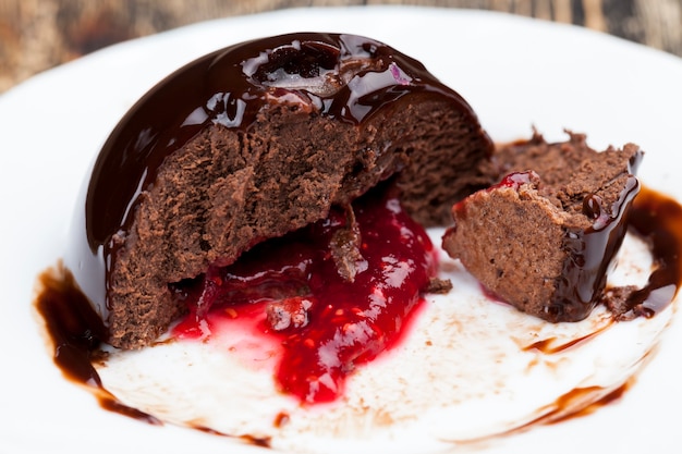 Chocolate cake with raspberry jam filling