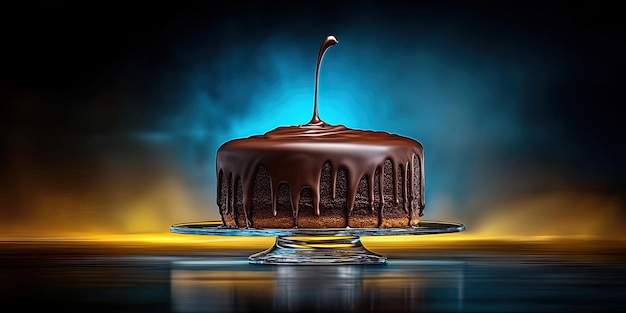 Photo a chocolate cake with a splash of liquid on it