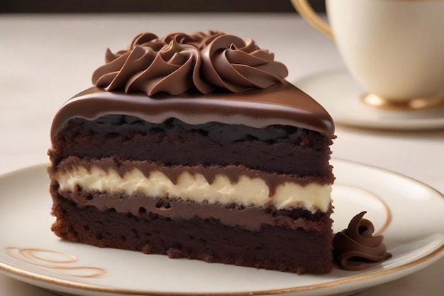 Chocolate Cake with Whipped Cream and Drizzled Chocolate