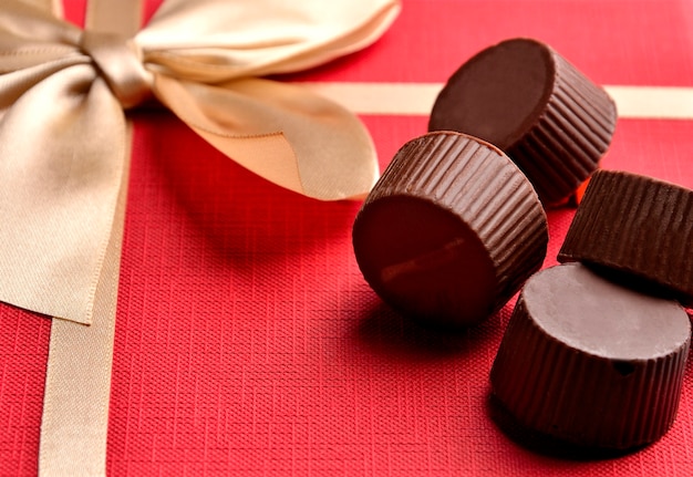 chocolate candies in red gift box