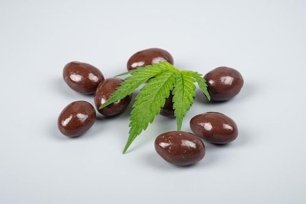 Chocolate candies with thc extract sweet hazelnuts in chocolate with marijuana