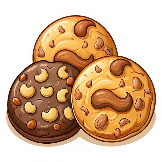 Photo chocolate cashew cookies indonesian traditional peanut cookies for eid al fitr flat doodle icon logo cartoon vector illustration isolated on white background