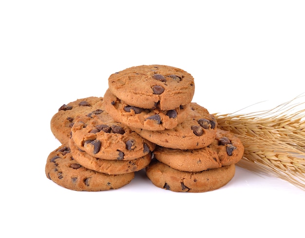 Chocolate chip cookie on white background