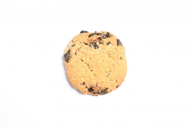 Chocolate chip cookie on white table