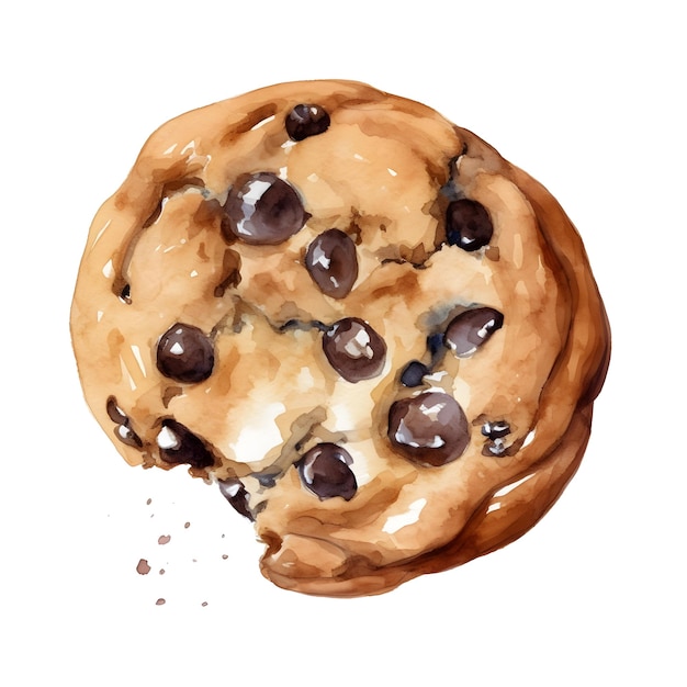 A chocolate chip cookie with chocolate chips is shown.