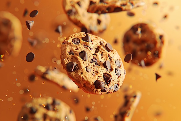 Photo a chocolate chip cookies falling