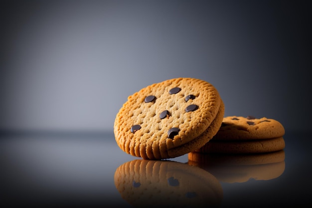 Chocolate chip cookies isolated on dark background