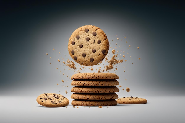 Chocolate chip cookies isolated on grey background