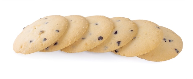 Chocolate chip cookies isolated on white background