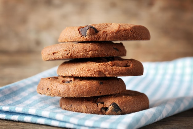 Chocolate chip cookies on napkin