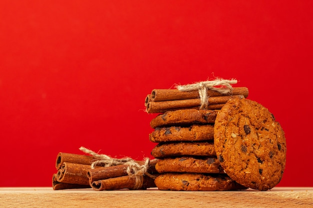 Chocolate chip cookies in stack