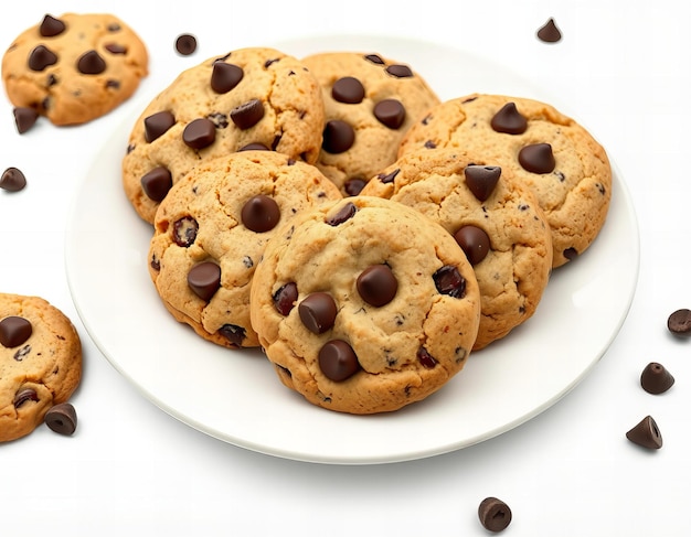 Chocolate chip cookies on a white background illustrated style