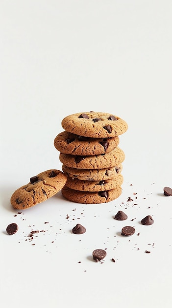 chocolate chip cookies with chocolate chips on a white background