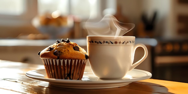 Chocolate chip muffin on vintage background