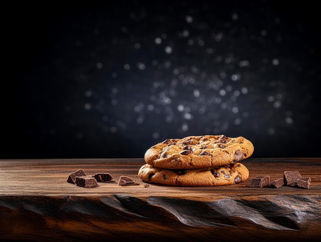 Chocolate chip with chocolate biscuit on table with dark background generative AI