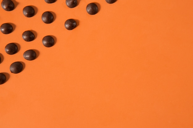 Chocolate chips arrangement with copy space