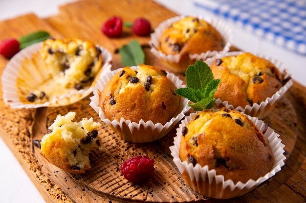 Chocolate chips muffin made in a German patisserie.