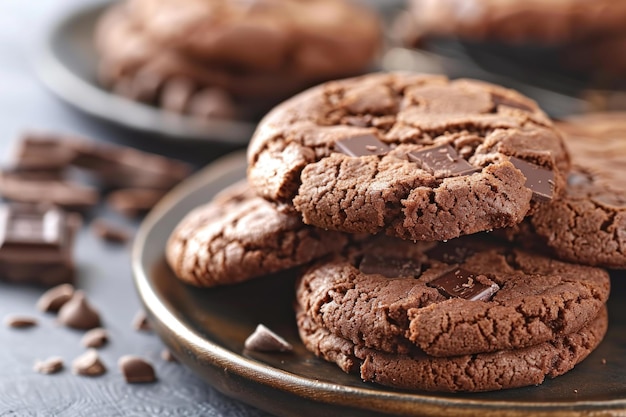 Chocolate chunk cookies on rustic plate