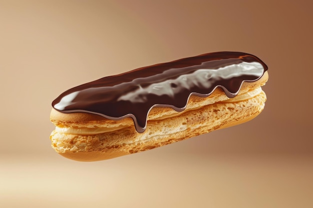 Photo chocolate clair with rich chocolate glaze on isolated background for gourmet french pastry