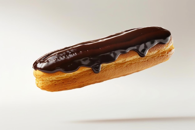 Photo chocolate clair with rich chocolate glaze on isolated background for gourmet french pastry