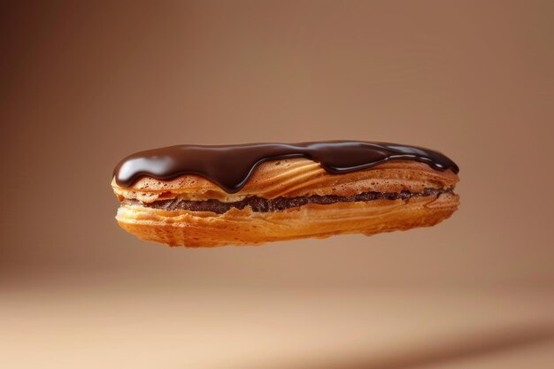 Photo chocolate clair with rich chocolate glaze on isolated background for gourmet french pastry