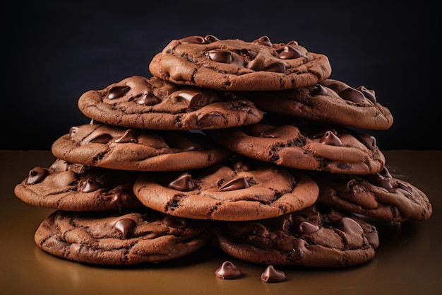 The chocolate cookies are overwhelmingly present on a plain beige background