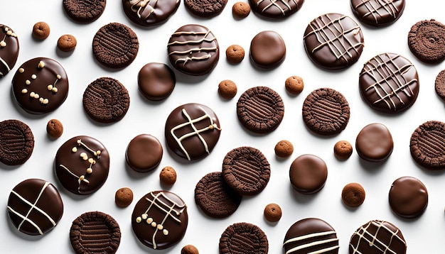 Chocolate cookies isolated on white background full depth of field