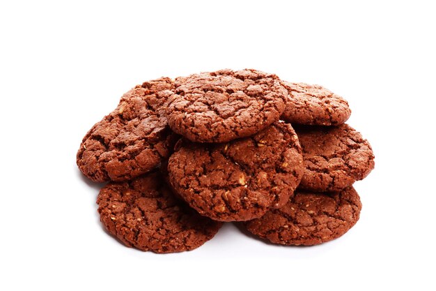 Chocolate cookies on a white background isolated.