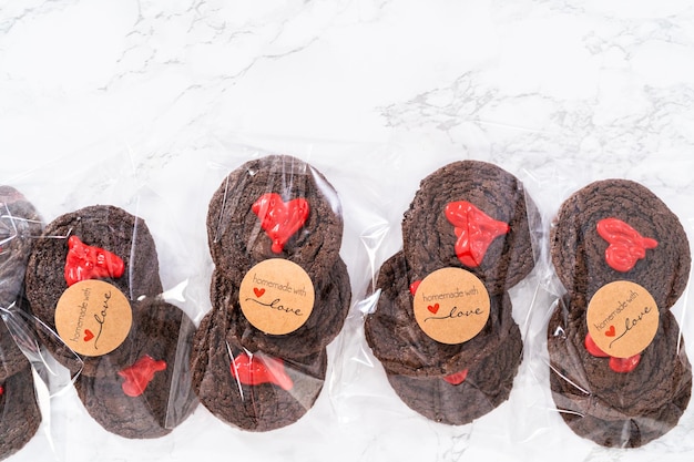 Chocolate cookies with chocolate hearts