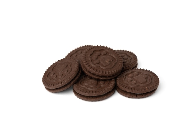 Chocolate cookies with milk filling isolated on white