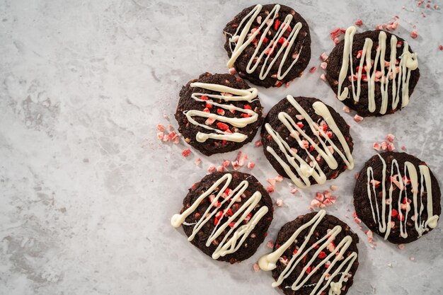 Chocolate cookies with peppermint chips