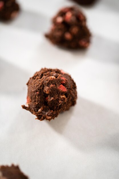 Chocolate cookies with peppermint chips