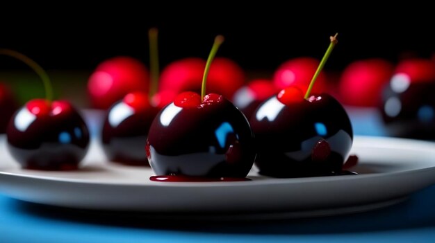 Photo chocolate covered cherries restaurant dish on a plate