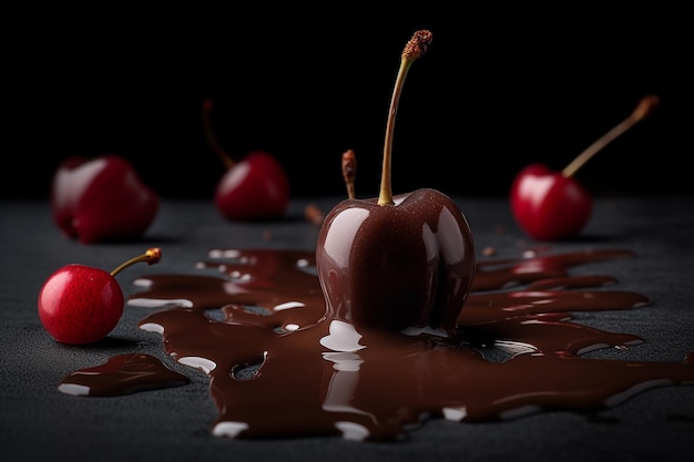 A chocolate covered cherry with a dark background