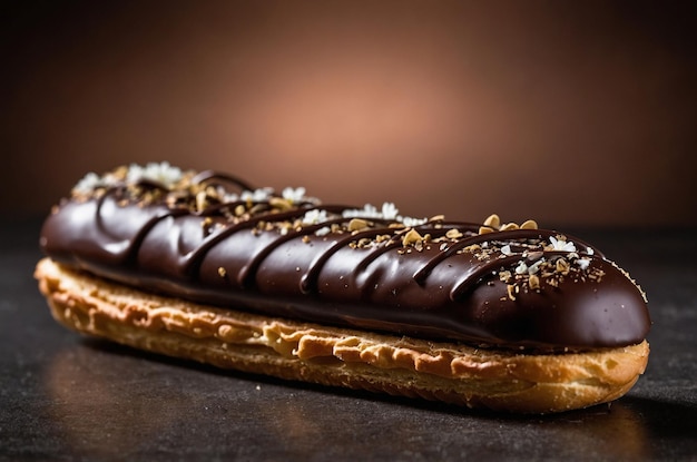 a chocolate covered pastry with nuts on the top