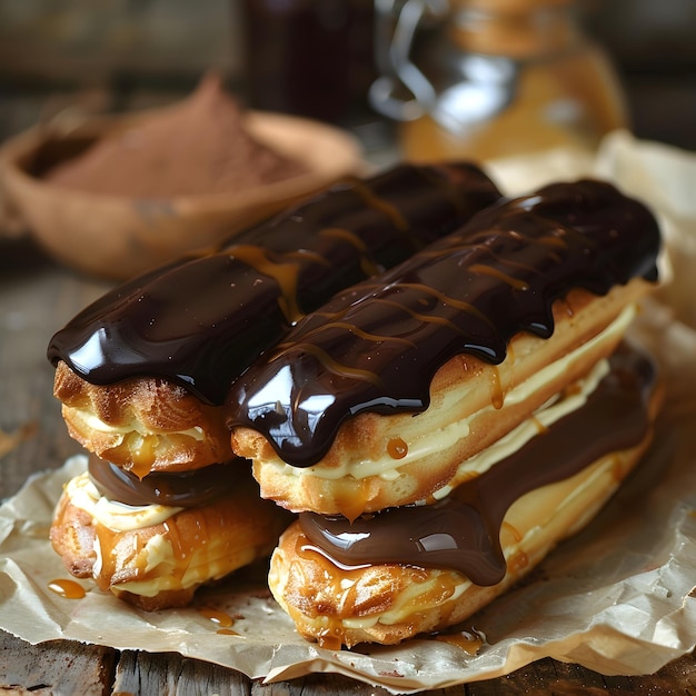 Photo a chocolate covered pastry with a white star on top of it