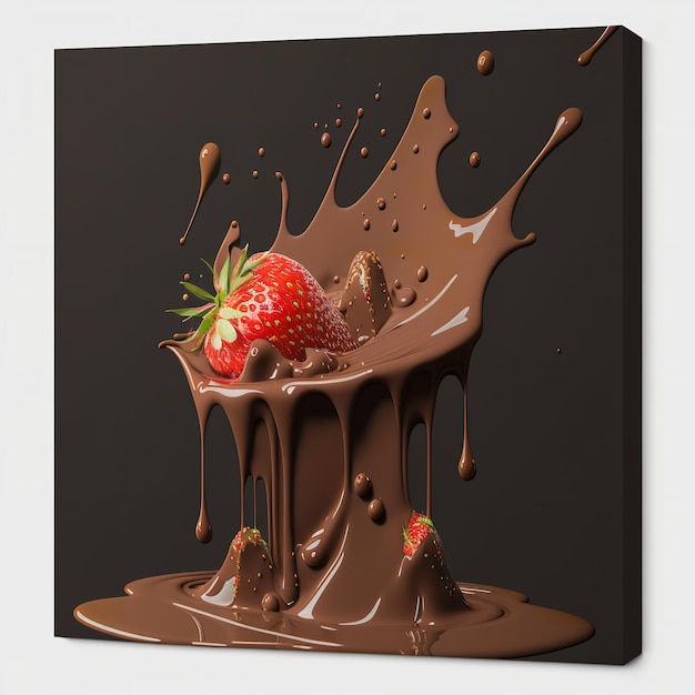 A chocolate covered strawberry is being poured into a chocolate splash