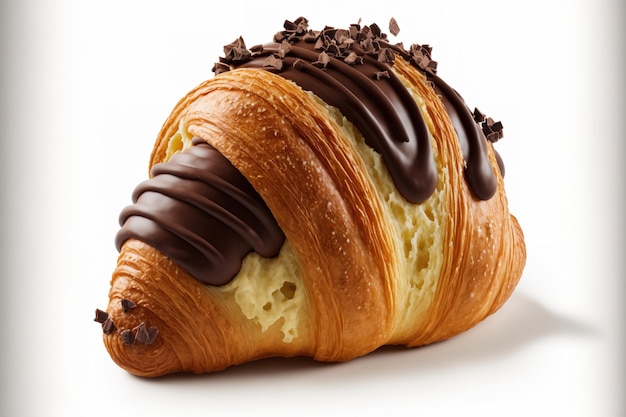 Chocolate croissant that looks delicious isolated on a white backdrop