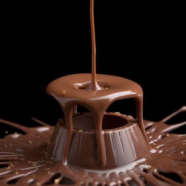 A chocolate cup with chocolate dripping from it