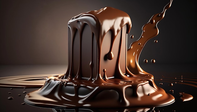 A chocolate cup with a splash of chocolate