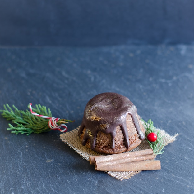 Chocolate cupcake on stone table