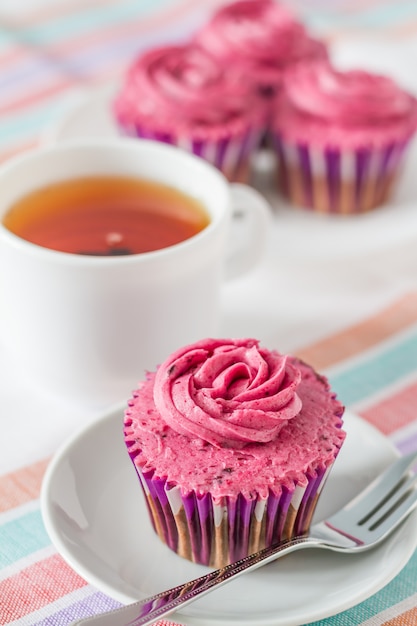 Chocolate cupcake with pink cream